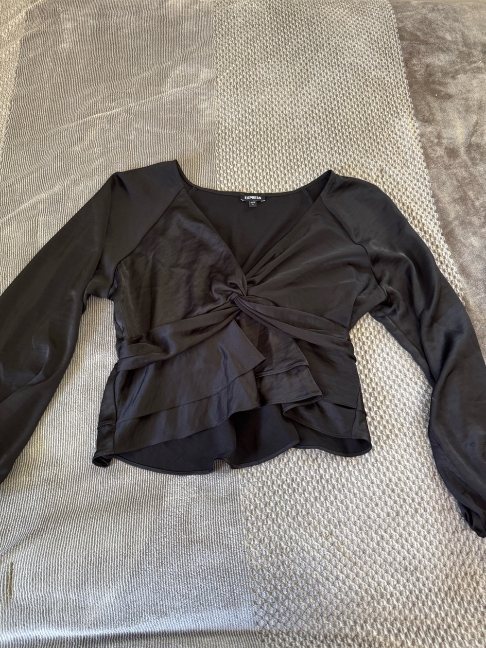 Express Black Twist-Front Long Sleeve Blouse